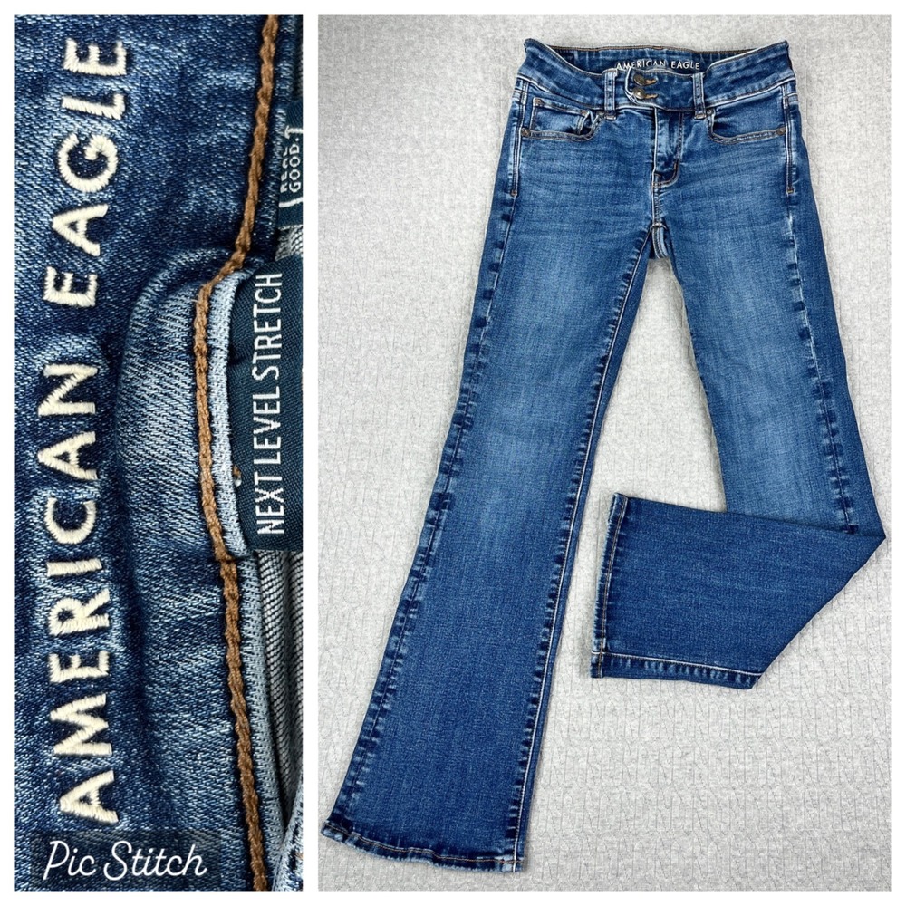 American Eagle Kick Boot Cut Jeans Women 2 Short 26X28 Blue medium wash Stretch